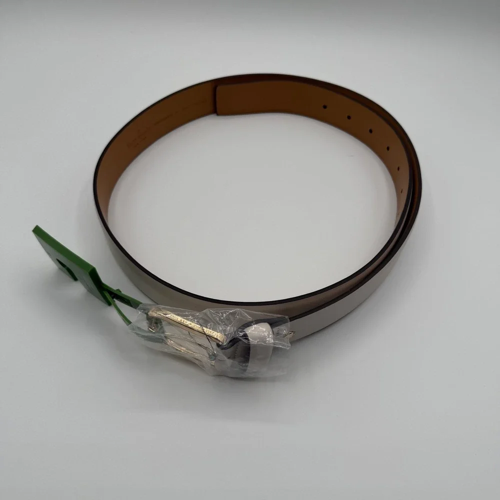 NEW Kate Spade New York Womens Leather Belt Cream Gold Buckle XL KSWB553038C